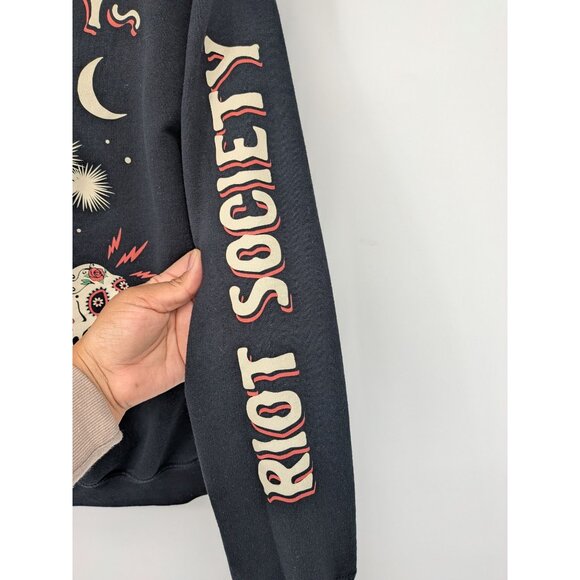 Riot Society Hoodie Size S Fiesta Till Death Skull Rose Pullover Streetwear Y2K - Picture 5 of 8